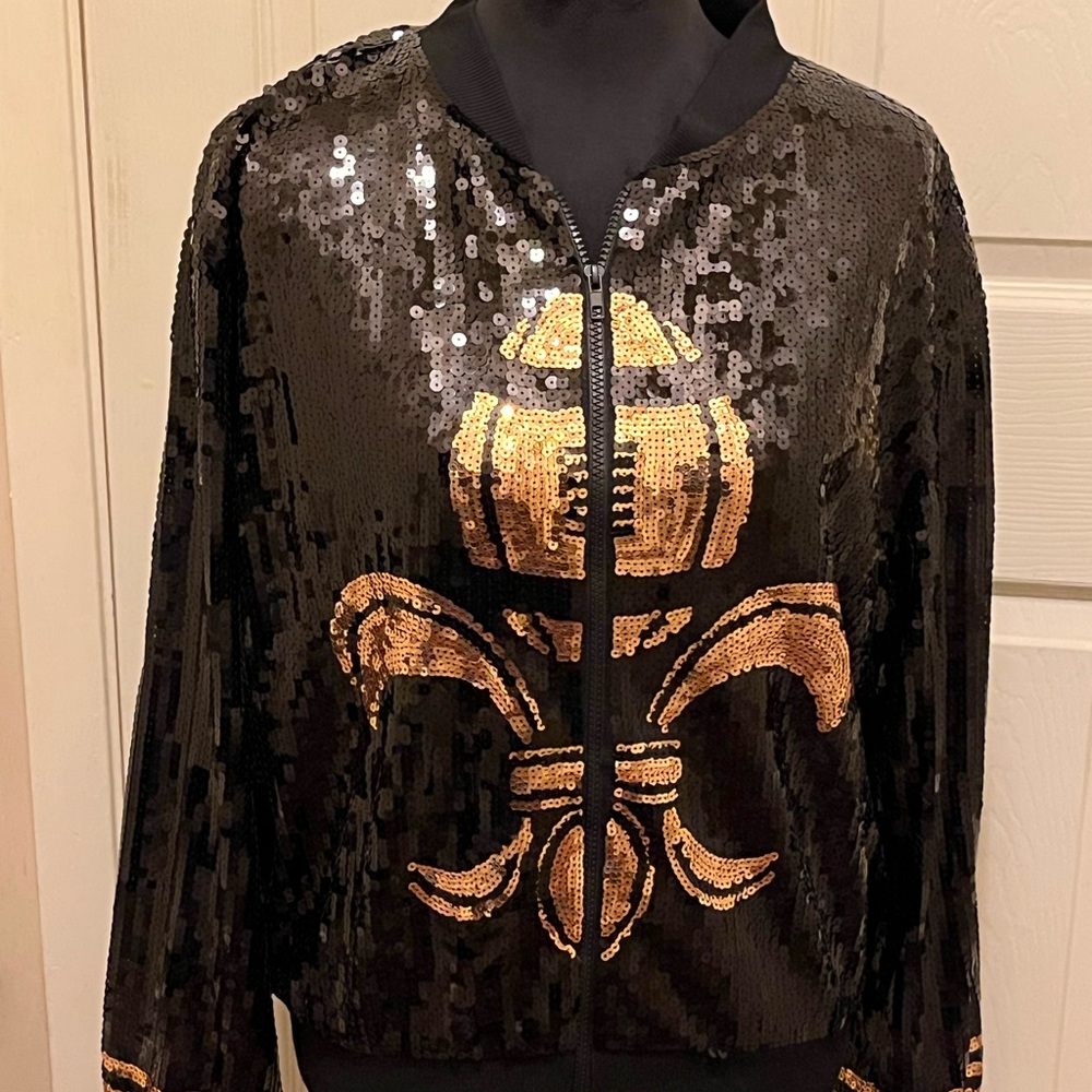 Sequin Who Dat Bomber Jacket